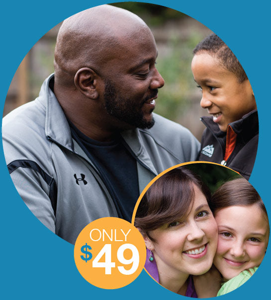 Smiling families and Only $49 graphic